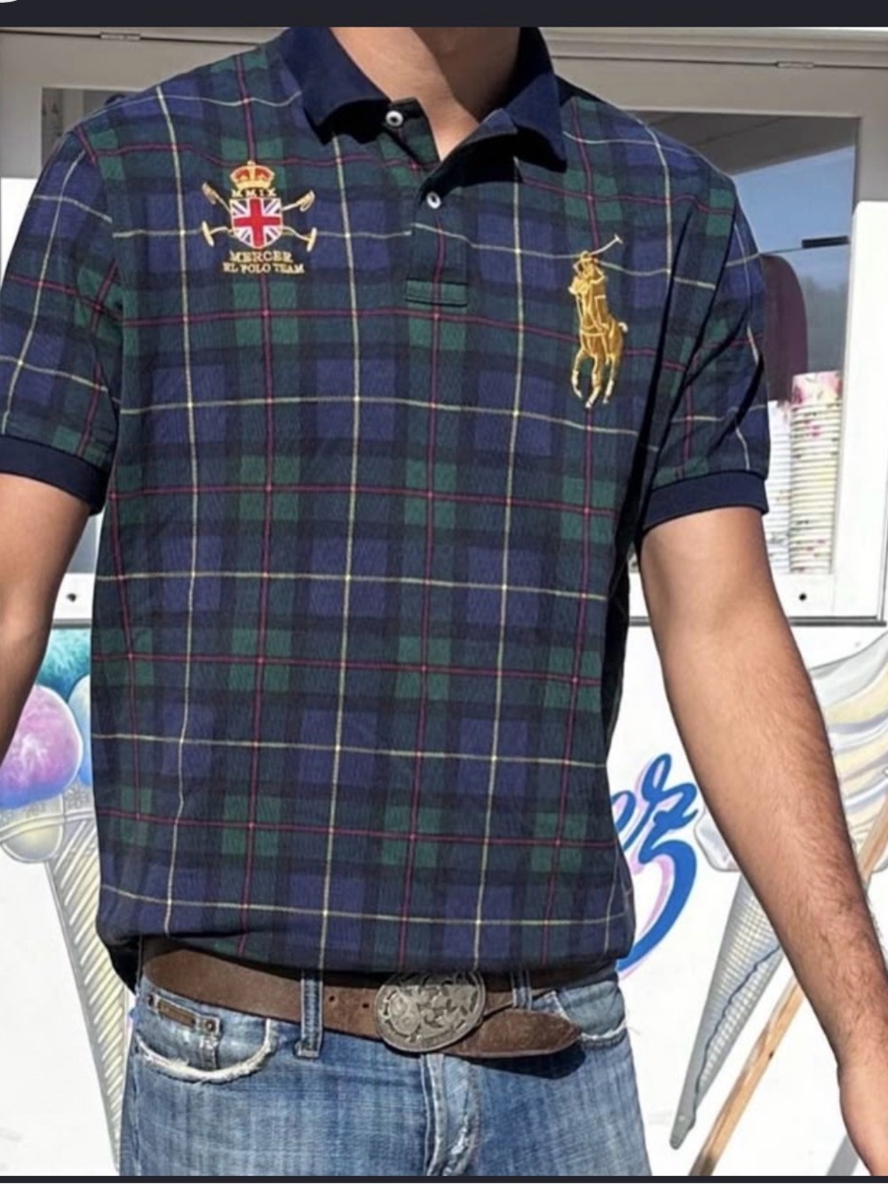 Polo Ralph Lauren Vintage Tartan Plaid Big Pony Mercer RL Polo Shirt - Medium